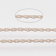 Soldered Brass Coated Iron Rope Chains, with Spool, Rose Gold, 2x1.4x0.3mm, about 39.37 Feet(12m)/roll(CH-T002-04RG)