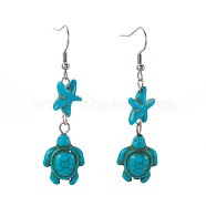Synthetic Turquoise Beads Dangle Earrings, with Iron Finding and Stainless Steel Earring Hooks, Tortoise, Stainless Steel Color, 54~56mm, 13x14x5mm, 17.5~18x15x7.5~8mm(EJEW-JE02849)