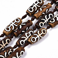 Tibetan Style dZi Beads, Natural Agate Beads Strands,  Dyed & Heated, Oval, Pisces Pattern, 28~31x9~11mm, Hole: 2.5mm, about 10pcs/strand, 14.96 inch(38cm)(G-S359-255A)