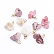 Handmade Cloth Pendant Decorations, with Alloy Findings, Flower, Mixed Color, 28~31x28~32mm, Hole: 1.8mm(PALLOY-XCP0014-03)