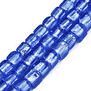 Handmade Silver Foil Lampwork Beads, Cube, Cornflower Blue, 8~9x7.5~9x7.5~9mmmm, Hole: 1.5mm, about 50pcs/strand, 16.22 inch(41.2cm)(FOIL-N004-01B-04)
