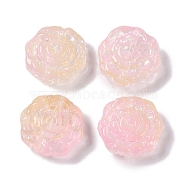 Painted Glass Beads, Flower, Pink, 15x15.5x6.5mm, Hole: 1.2mm(GLAA-S202-14D)