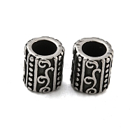 Column 304 Stainless Steel European Beads, Large Hole Beads, Antique Silver, 10x8.5mm, Hole: 5mm(STAS-E214-10AS-05)