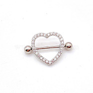 304 Stainless Steel Clear Cubic Zirconia Heart Nipple Rings, Nipple Stirrup, Stainless Steel Color, 19mm(WG994A5-23)