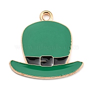 Saint Patrick's Day Alloy Enamel Pendants, Light Gold, Hat Charm, Black, 22x23x1.5mm, Hole: 2mm(ENAM-G222-01B-02)