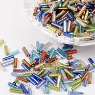Glass Bugle Beads, Silver Lined, Mixed Color, 6~8x1.8mm, Hole: 0.6mm, 10000pcs/pound(TSDB6MM-M1)