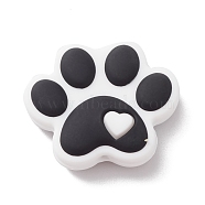 Dog Paw Print Food Grade Eco-Friendly Silicone Beads, Chewing Beads  For Teethers, DIY Nursing Necklaces Making, Black, 24x29.5x8.3mm, Hole: 2mm(SIL-K002-01B)