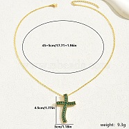 Brass Cubic Zirconia Cross Pendant Cable Chain Necklaces, Golden, Green, 17.72 inch(45cm)(QJ6360-1)