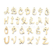 201 Stainless Steel Charms, Laser Cut, Alphabet, Golden, Letter, 10~13x4.5~10x1mm, Hole: 1.4mm(STAS-T044-217G)