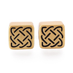 Brass European Beads, with Enamel, Large Hole Beads, Square, Black, Real 24K Gold Plated, 8.5x8.5x6.5mm, Hole: 4mm(KK-I675-13G)