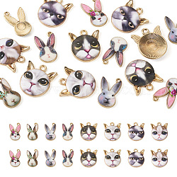 Pandahall 16Pcs 8 Style Rack Plating Alloy Enamel Pendants, Light Gold, Cat & Rabbit Head Charm, Mixed Color, 19~20x12~18x2~2.5mm, Hole: 1.2~2mm, 2pcs/style(ENAM-TA0001-48)