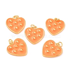 Real 18K Gold Plated Brass Pendants, with Enamel, Long-Lasting Plated, Heart, Orange, 20x19x2.5mm, Jump Ring: 5x1mm, 3mm Inner Diameter(KK-L206-012G-10)