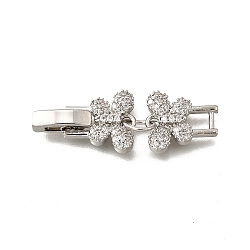 Brass Micro Pave Clear Cubic Zirconia Fold Over Clasps, Butterfly, Platinum, 34.5x10.5x3.5mm, Hole: 4.5x3.5mm(KK-R222-07P)