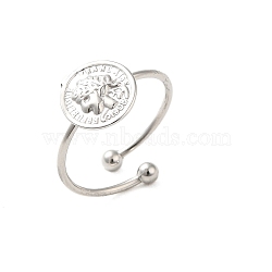 Non-Tarnish 304 Stainless Steel Open Cuff Ring, Flat Round, Stainless Steel Color, Inner Diameter: 18mm(RJEW-M167-05P)