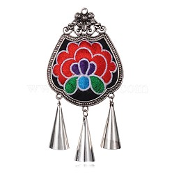 Teardrop Antique Silver Plated Alloy Nylon Thread Big Pendants, Mixed Color, 109x55x5mm, Hole: 2mm(PALLOY-F084-01AS)