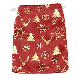 Gold Stamping Christmas Velvet Storage Bags, Drawstring Bags, Rectangle, Red, Deer, 18x13x0.01cm(ABAG-Q053-01A-03B)