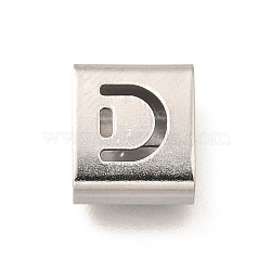 Letter Style 304 Stainless Steel Square Slide Charms, Letter D, 9x8x4mm, Hole: 3.5x8.5mm(STAS-L132-01D)