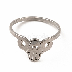 Non-Tarnish 304 Stainless Steel Hollow Out Hamsa Hand Finger Ring for Women, Stainless Steel Color, Inner Diameter: 18mm(RJEW-K239-12P)