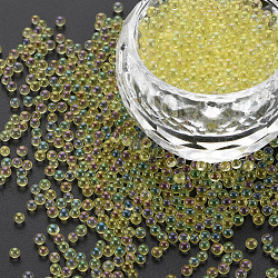DIY 3D Nail Art Decoration Mini Glass Beads, Tiny Caviar Nail Beads, AB Color Plated, Round, Yellow, 2mm, about 450g/bag(MRMJ-N028-001A-B15)
