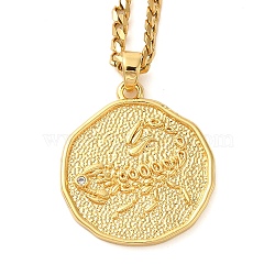 Brass Clear Cubic Zirconia Curb Chain Constellation Pendant Medal Necklaces for Women,  Real 18K Gold Plated, Scorpio, 17.52~17.72 inch(44.5~45cm), pendant: 23.5x21.5x2mm(NJEW-U010-01G-05)