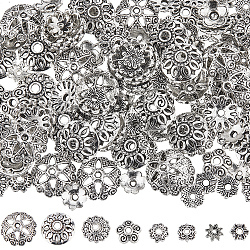 160Pcs 8 Style Tibetan Style Alloy Flower Bead Caps, Antique Silver, 7~12x1.5~5mm, hole: 1~2.5mm, 20pcs/style(FIND-SC0008-74)