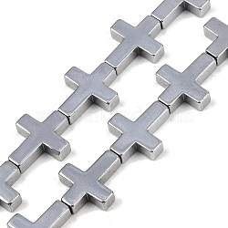 Electroplated Synthetic Non-magnetic Hematite Beads Strands, Cross, Platinum Plated, 14x17x4mm, Hole: 1mm, about 23pcs/strand, 15.75''(40cm)(G-K375-F02-02)