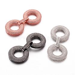 Brass Micro Pave Cubic Zirconia Clasps, Fold Over Clasps, Mixed Color, 52x23x4~6mm, Hole: 4x1mm(ZIRC-D110-14)
