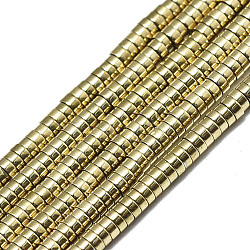Electroplate Non-magnetic Synthetic Hematite Beads Strands, Heishi Beads, Flat Round/Disc, Real 18K Gold Plated, 2x1mm, Hole: 1mm, about 375~380pcs/strand, 15.75 inch(40cm)(G-S352-42A-01)