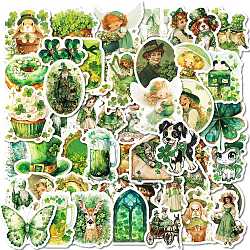 50Pcs Paper Self-Adhesive Picture Stickers, Animal/Human, for Laptop, Luggage, Cup, Computer, Mobile Phone, Skateboard, Guitar, Green, 51~52x25~51x0.2mm(AJEW-S036-05)