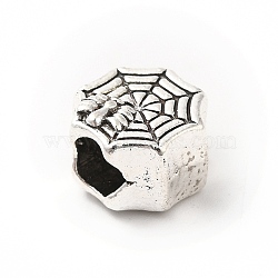 Tibetan Style Alloy European Beads, Large Hole Beads, Spider Web, Antique Silver, 10x10x7.5mm, Hole: 4.6mm, about 276pcs/500g(PALLOY-P293-108AS)