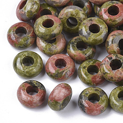 Natural Unakite European Beads, Large Hole Beads, Rondelle, 10x4.5mm, Hole: 4mm(X-G-Q503-06)