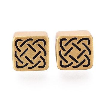 Brass European Beads, with Enamel, Large Hole Beads, Square, Black, Real 24K Gold Plated, 8.5x8.5x6.5mm, Hole: 4mm