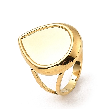 304 Stainless Steel Open Cuff Pad Ring Settings, Teardrop, Real 18K Gold Plated, US Size 6 1/2(16.9mm), 3~23.5mm, Tray: 19x14mm