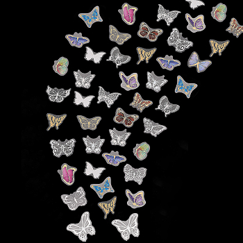2 Bags 2 Styles Butterfly PET Self Adhesive Laser Stickers Sets, Waterproof Decals for DIY Scrapbooking, Photo Album Decoration, Mixed Color, 38~66x47~69x0.1mm, 1 bag/style