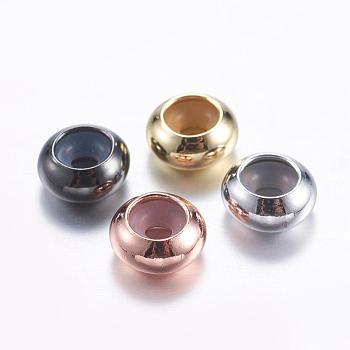 Brass Beads, with Rubber Inside, Slider Beads, Stopper Beads, Rondelle, Mixed Color, 7x3.5mm, Hole: 2mm
