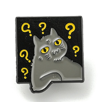 Cartoon Cat Enamel Pins, Black Alloy Badge for Women, Square, 24.6x21.7x1.4mm