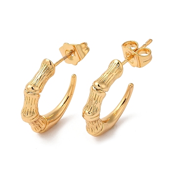 Rack Plating Brass Skeleton Bone Stud Earrings, Long-Lasting Plated Half Hoop Earrings, Golden, 27x19.5x4mm
