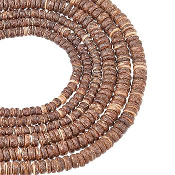 6 Strands 2 Style Natural Coconut Shell Rondelle Bead Strands, Coconut Brown, 5~8x2~5mm, Hole: 1mm, about 107~134pcs/strand, 15.4~16.1 inch, 3 strands/style