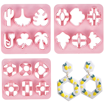 3Pcs 3 Style Leaf/Flower/Cactus ABS Plastic Plasticine Tools, Clay Dough Cutters, Moulds, Modelling Tools, Modeling Clay Toys for Children, Mixed Shapes, 10x10cm, 1pc/style