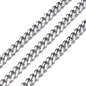 3.28 Feet 304 Stainless Steel Twisted Chains, Curb Chain, Diamond Cut Chains, Unwelded, Stainless Steel Color, 4x3x0.8mm