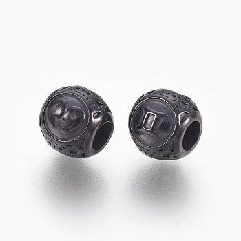 316 Surgical Stainless Steel European Beads, Large Hole Beads, Rondelle with Constellations Gemini, Gunmetal, 10x9mm, Hole: 4mm