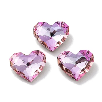 Glass Rhinestone Cabochons, Point Back & Back Plated, Faceted, Heart, Light Rose, 8.5x10x4mm