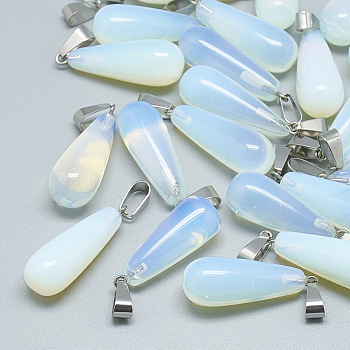Opalite Pendants, with Stainless Steel Snap On Bails, teardrop, 28~30x10~12mm, Hole: 6x4mm