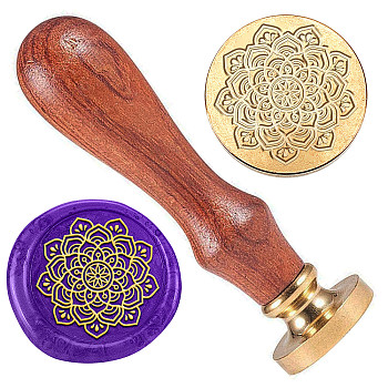 Golden Tone Brass Wax Seal Stamp Head with Wooden Handle, for Envelopes Invitations, Gift Card, Flower, 83x22mm, Stamps: 25x14.5mm