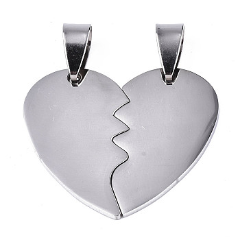 304 Stainless Steel Split Pendants, Double Side Polished, Heart, Stainless Steel Color, 26x31x1.5mm, Hole: 4x9mm