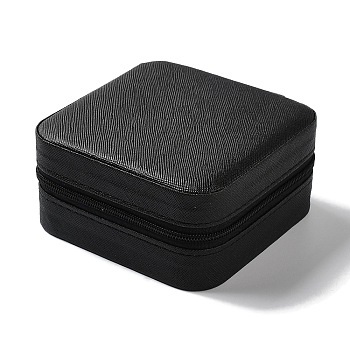 Square PU Leather Jewelry Zipper Storage Boxes, Travel Portable Jewelry Cases for Necklaces, Rings, Earrings and Pendants, Black, 9.6x9.6x5cm
