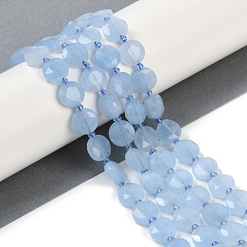 Natural Aquamarine Beads Strands, Faceted Pentagonal Cut, Flat Round, with Seed Beads, 10~10.5x5~6mm, Hole: 1mm, about 32~33pcs/strand, 15.75''(40cm)