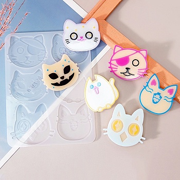 Animal Hair Clips Cabochon Silicone Molds, Resin Casting Molds, for UV Resin & Epoxy Resin Jewelry Making, Cat Shape, 150x112x4.8mm, Inner Diameter: 35~46x44~54mm