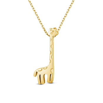 SHEGRACE 925 Sterling Silver Pendant Necklaces, Giraffe, Golden, 15.7 inch(40cm)