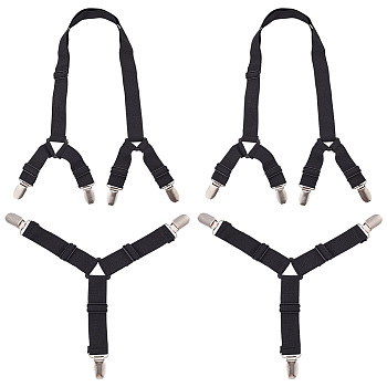 AHADEMAKER Bed Sheet Holder Straps, with Iron Clip, Adjustable Bed Sheet Fastener and Elastic Mattress Sheet Clips Suspenders Gripper, Black, Platinum, 165~1400x25~350x0.8mm